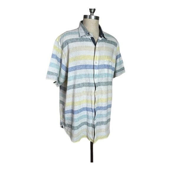 Club Room Linen Blend Shirt Men XXL 2XL Pastel Stripe Button Up Chambray - Picture 1 of 7